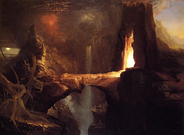 Thomas Cole, expulsion moon and firelight, 1828