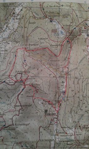 2014-07-28 21.37.01 Une petite variante sur la fin pour passer par la Vieille Montagne ce qui permet de voir une lande et surtout d’éviter une montée glissante par le trajet retour direct.