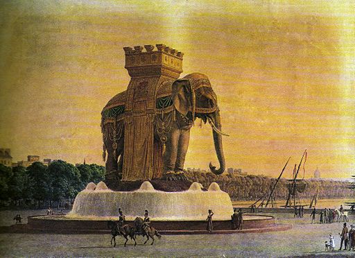 Jean-Antoine Alavoine la Fontaine de l’éléphant, (celles des Misérables, do you hear the people sing ? ) via Wikimedia Commons