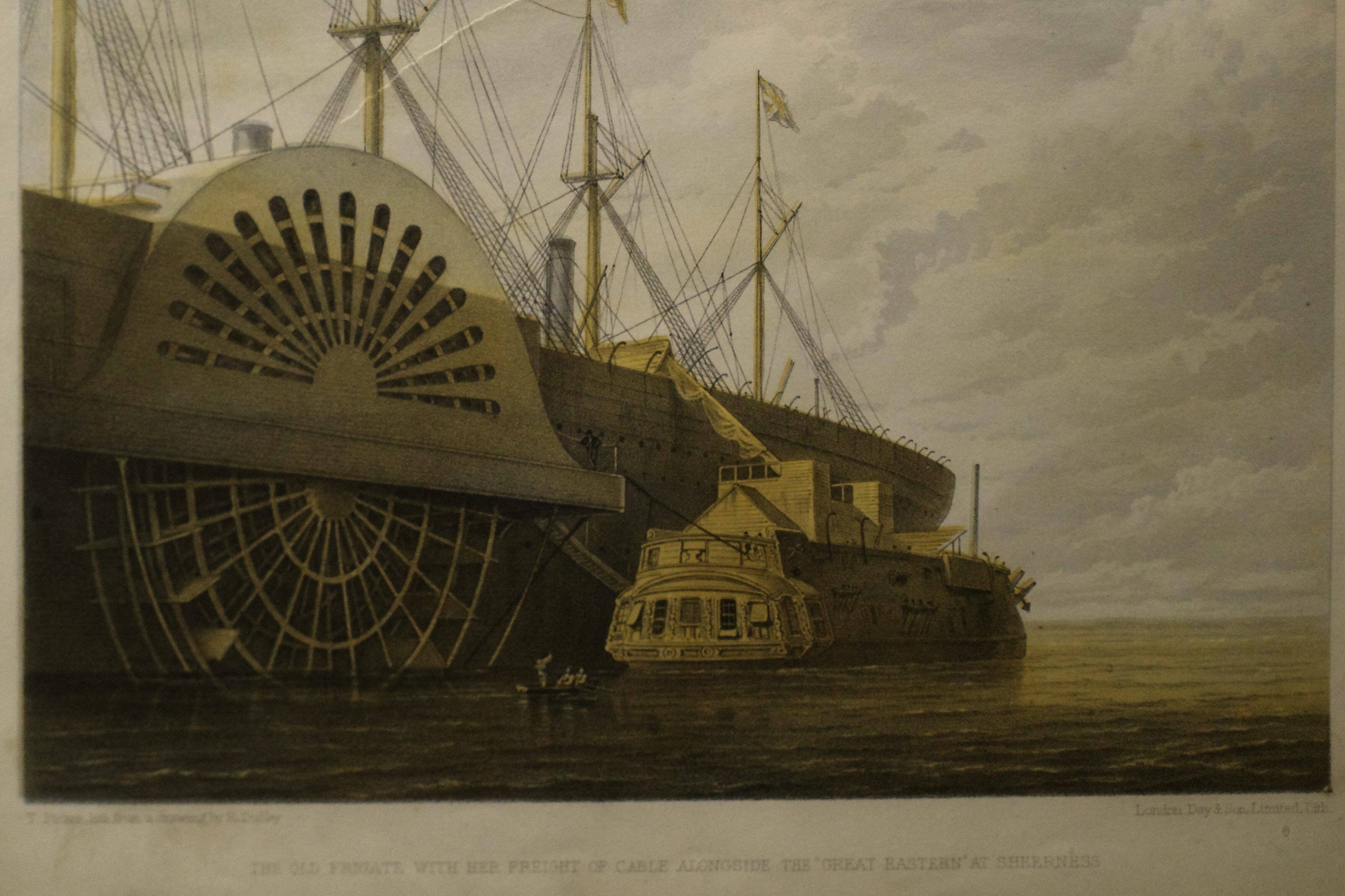 Gravure montrant une péniche chargeant un câble à bord du Great Eastern